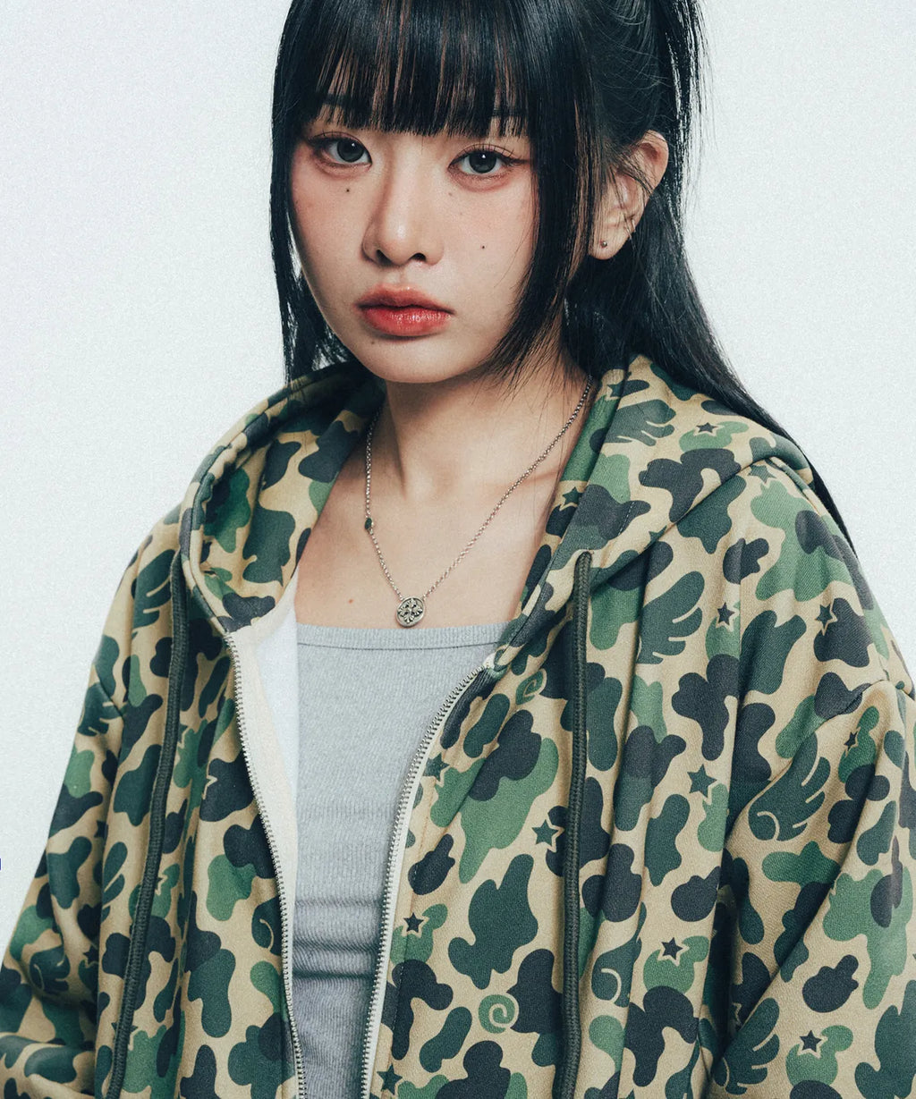 Angel Camo Hooded Jacket - Green