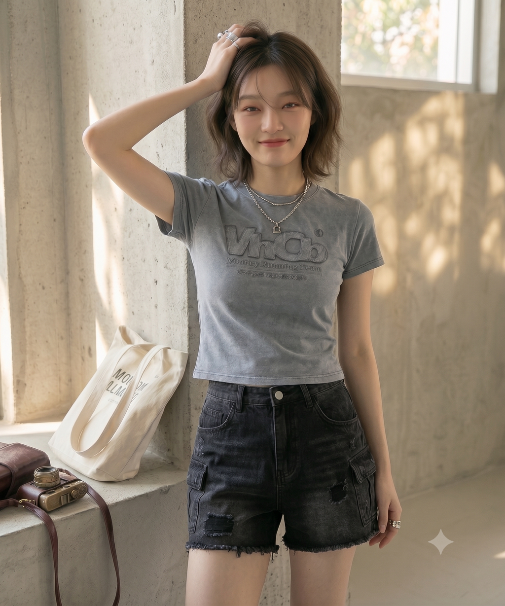 MRT Applique Washed Slim Fit Short Sleeve T-Shirt